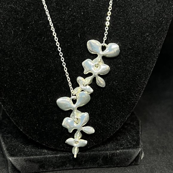 Silver Tone Cascading Orchid Cable Chain Necklace 20" (3747) - Picture 4 of 6